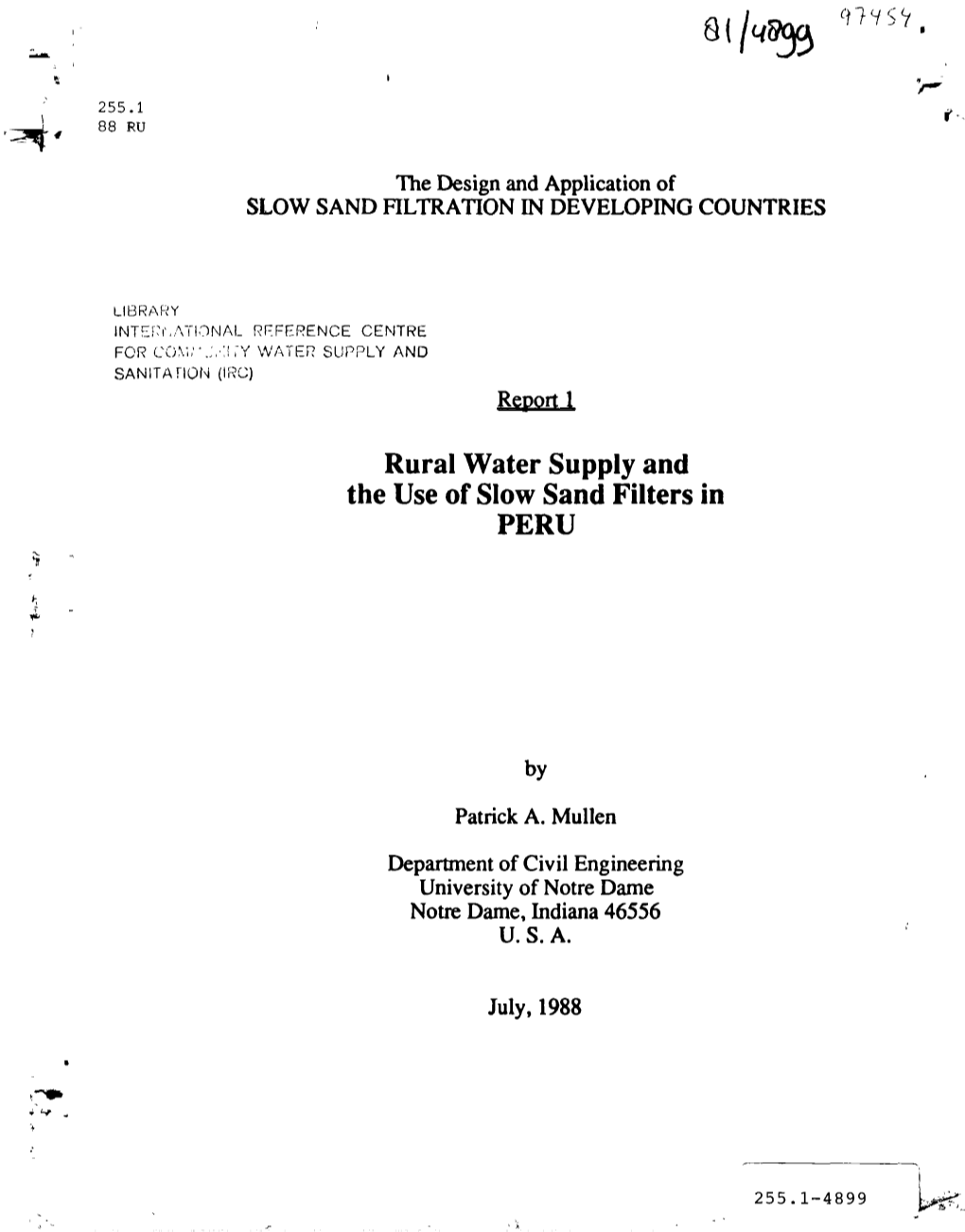 Rural Water Supply and the Use of Slow Sand Filters in PERU