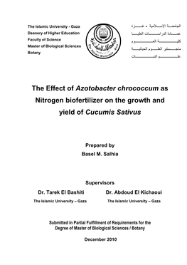 The Effect of Azotobacter Chrococcum As Nitrogen Biofertilizer on the Growth And