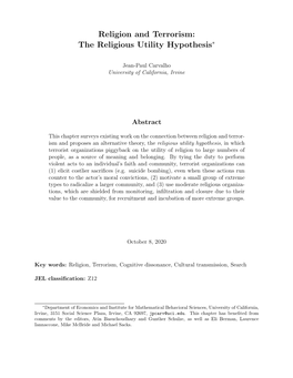Religion and Terrorism: the Religious Utility Hypothesis∗