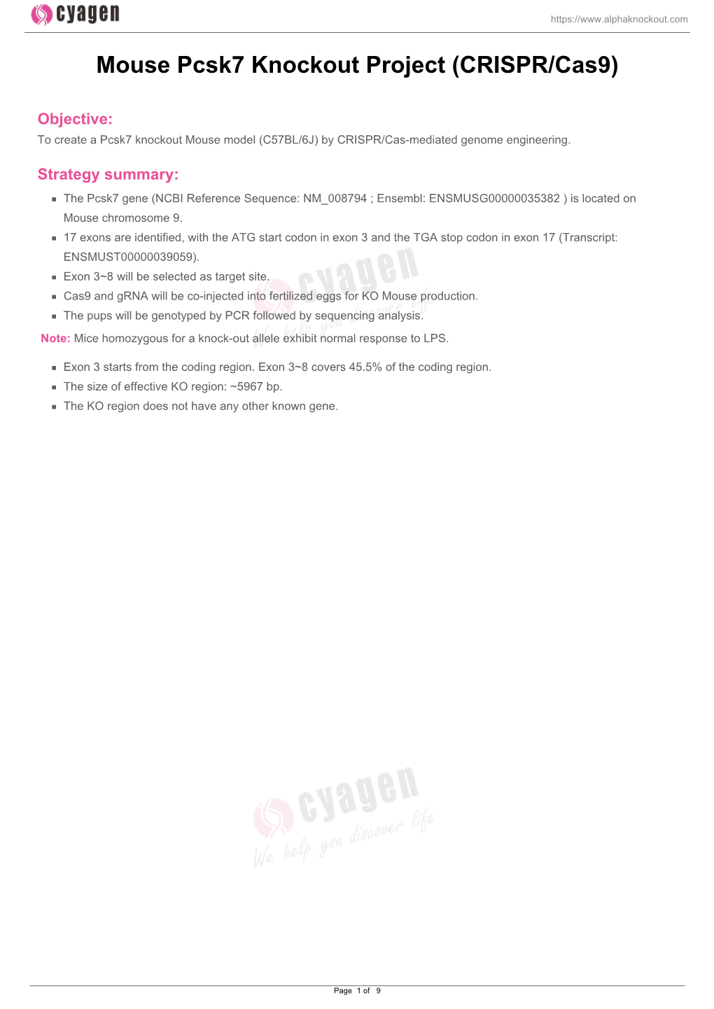 Mouse Pcsk7 Knockout Project (CRISPR/Cas9)