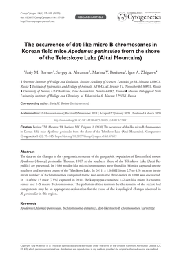 The Occurrence of Dot-Like Micro B Chromosomes in Korean Field Mice Apodemus Peninsulae from the Shore of the Teletskoye Lake (Altai Mountains)