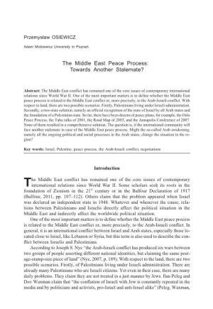 The Middle East Peace Process: Towards Another Stalemate?