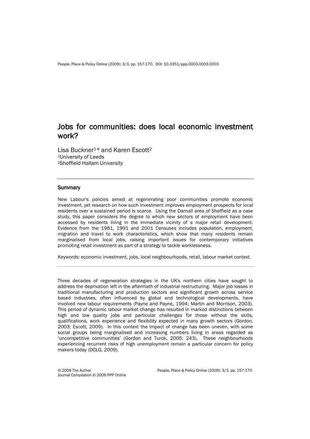 Does Communities: Does Local Economic Investment Investment