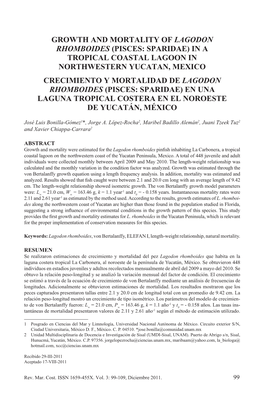 Growth and Mortality of Lagodon Rhomboides (Pisces: Sparidae)