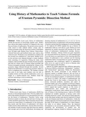 Using History of Mathematics to Teach Volume Formula of Frustum Pyramids: Dissection Method