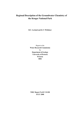Regional Description of the Groundwater Chemistry of the Kruger National Park