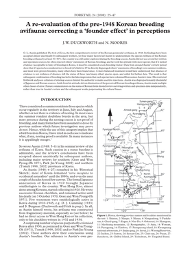 A Re-Evaluation of the Pre-1948 Korean Breeding Avifauna: Correcting a 'Founder Effect' in Perceptions Forktail 24: 25-47 (P