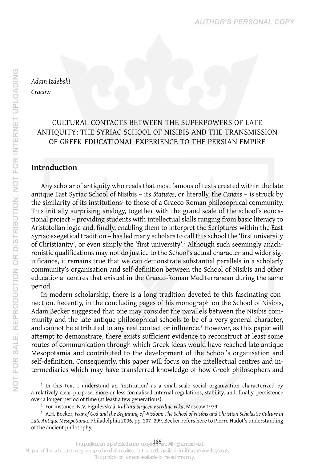 The Syriac School of Nisibis and the Transmission of Greek Educational Experience to the Persian Empire