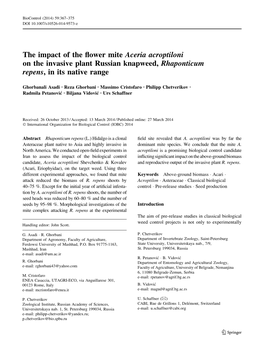 The Impact of the Flower Mite Aceria Acroptiloni on the Invasive Plant