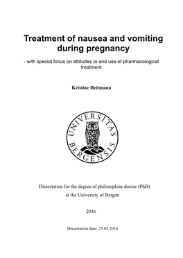 Treatment of Nausea and Vomiting During Pregnancy