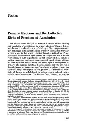 Primary Elections and the Collective Right of Freedom of Association