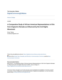 A Comparative Study of African American Representations in Film from Original to Remake As Influenced Yb the Civil Rights Movement