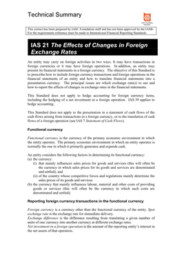 IAS 21 the Effects of Changes in Foreign Exchange Rates