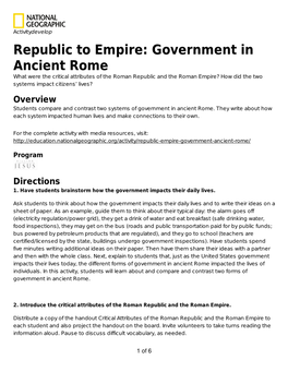 Republic to Empire: Government in Ancient Rome