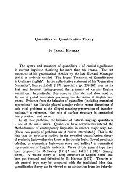 Quantifiers Vs. Quantification Theory