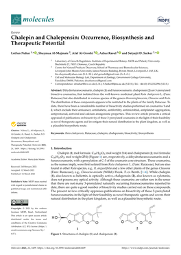 Chalepin and Chalepensin: Occurrence, Biosynthesis and Therapeutic Potential