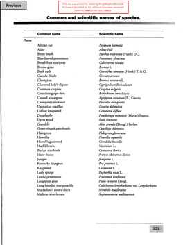 Common and Scientific Names of Species