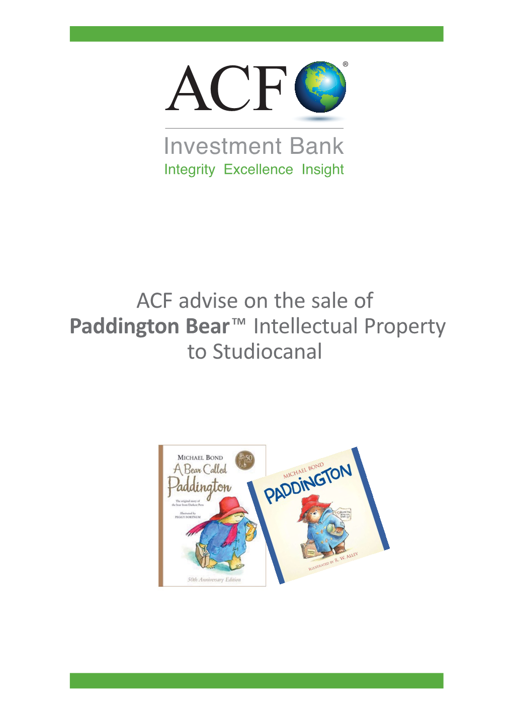 ACF Advise on the Sale of Paddington Bear Intellectual Property To