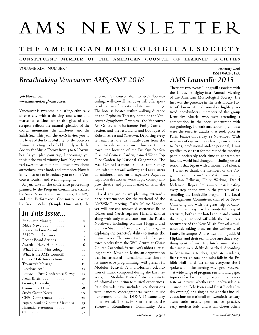 AMS Newsletter February 2016