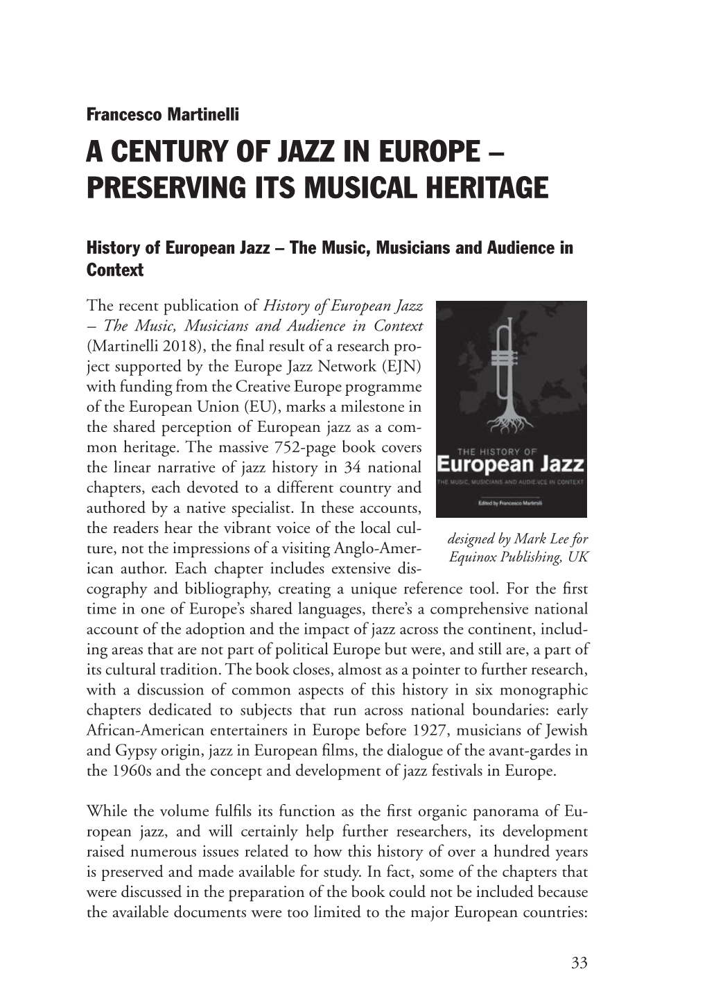 A Century of Jazz in Europe – Preserving Its Musical Heritage