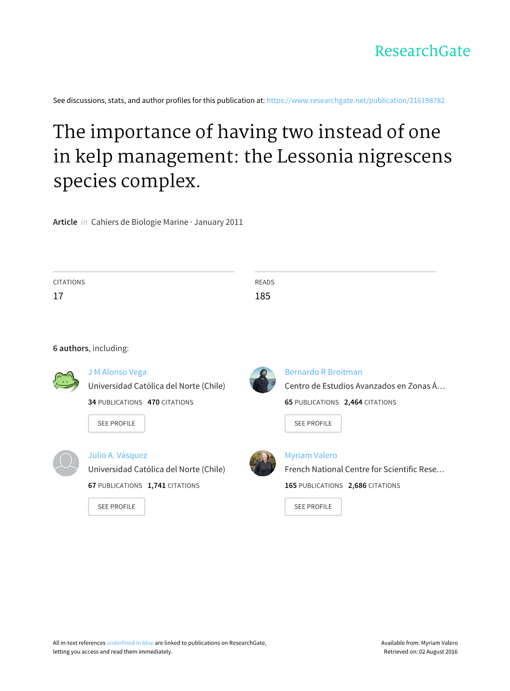 The Importance of Having Two Instead of One in Kelp Management: the Lessonia Nigrescens Species Complex