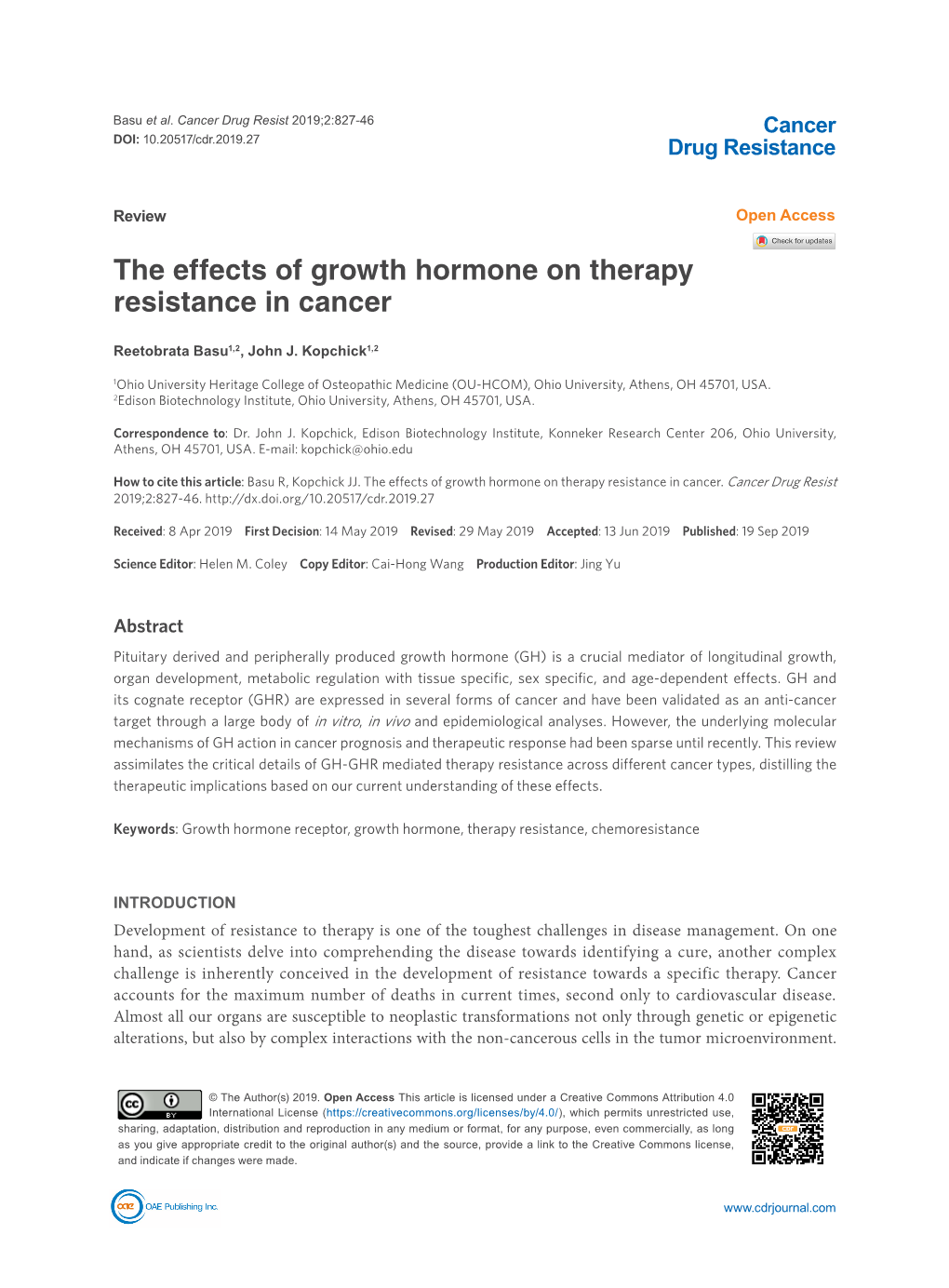 The Effects of Growth Hormone on Therapy Resistance in Cancer