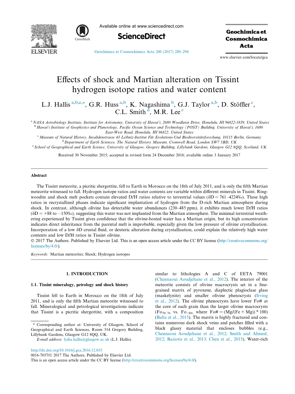 Effects of Shock and Martian Alteration on Tissint Hydrogen Isotope Ratios