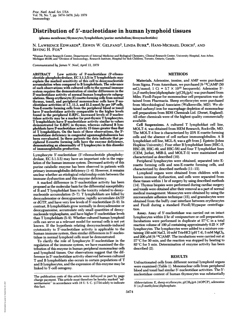 Distribution of 5'-Nucleotidase in Human Lymphoid Tissues (Plasma Membrane/Thymocytes/Lymphoblasts/Purine Metabolism/Deoxynucleotides) N