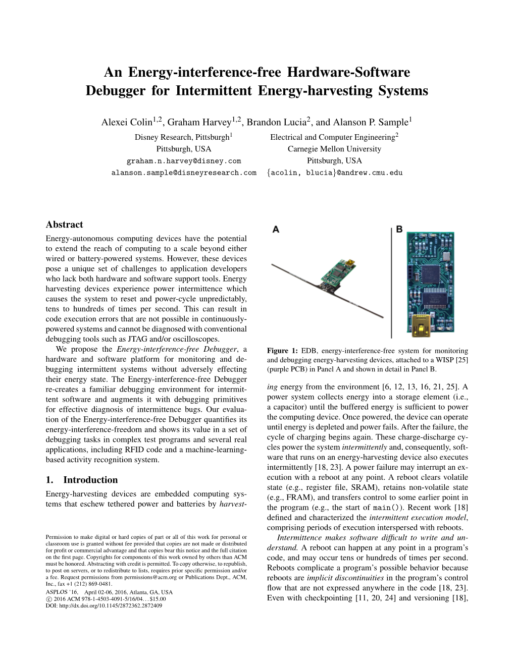 An Energy-Interference-Free Hardware-Software Debugger for Intermittent Energy-Harvesting Systems