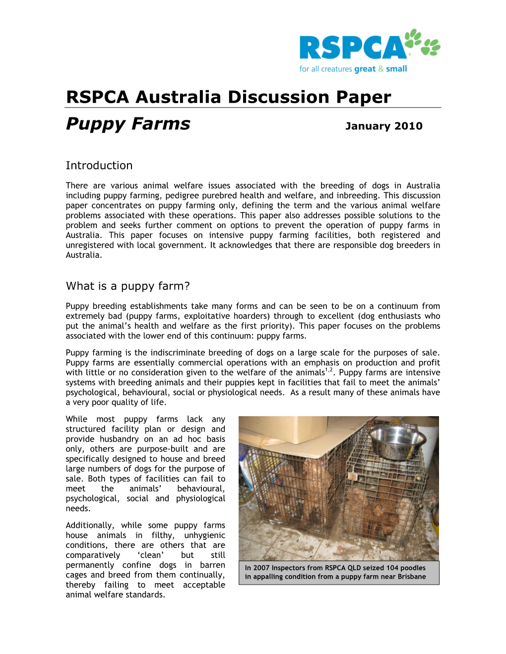 RSPCA Australia Discussion Paper Puppy Farms