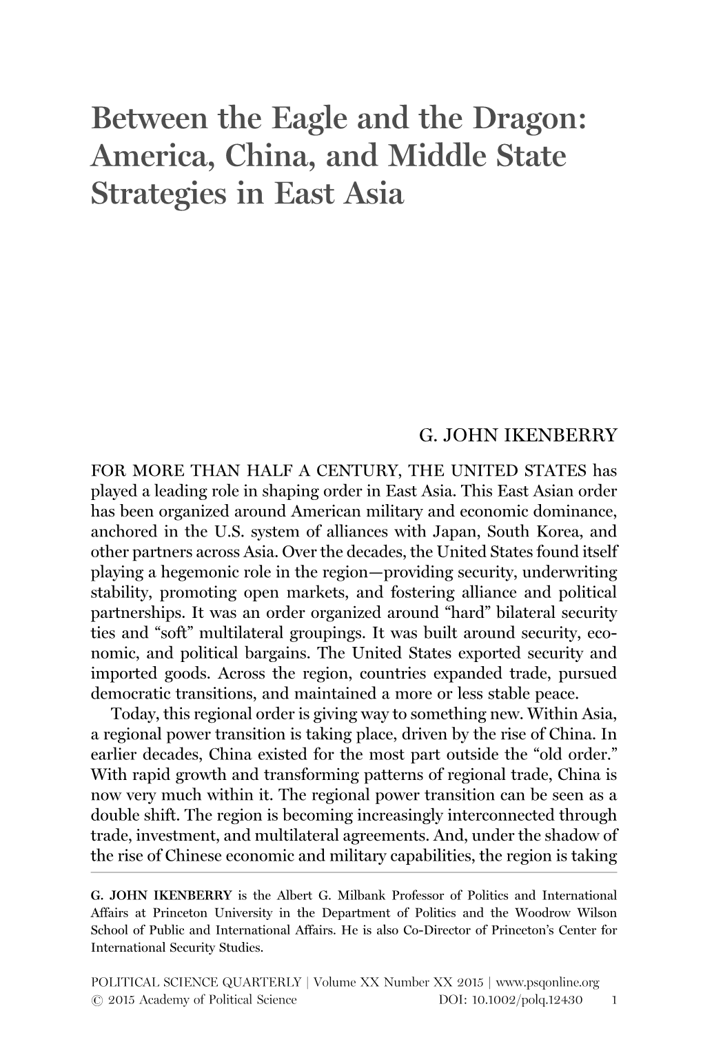 Between the Eagle and the Dragon: America, China, and Middle State Strategies in East Asia