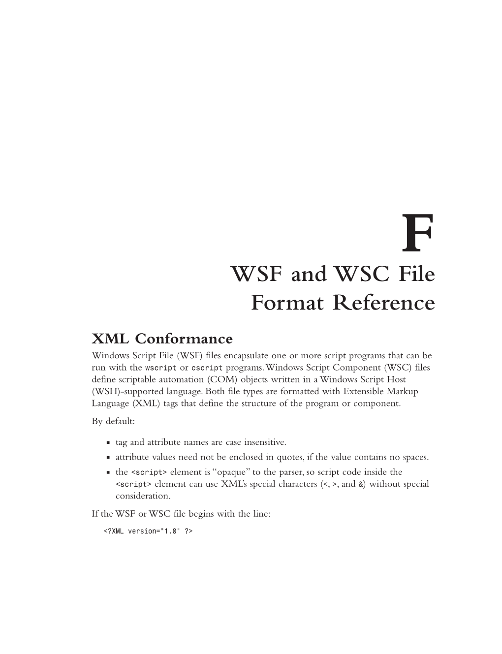 F WSF and WSC File Format Reference XML