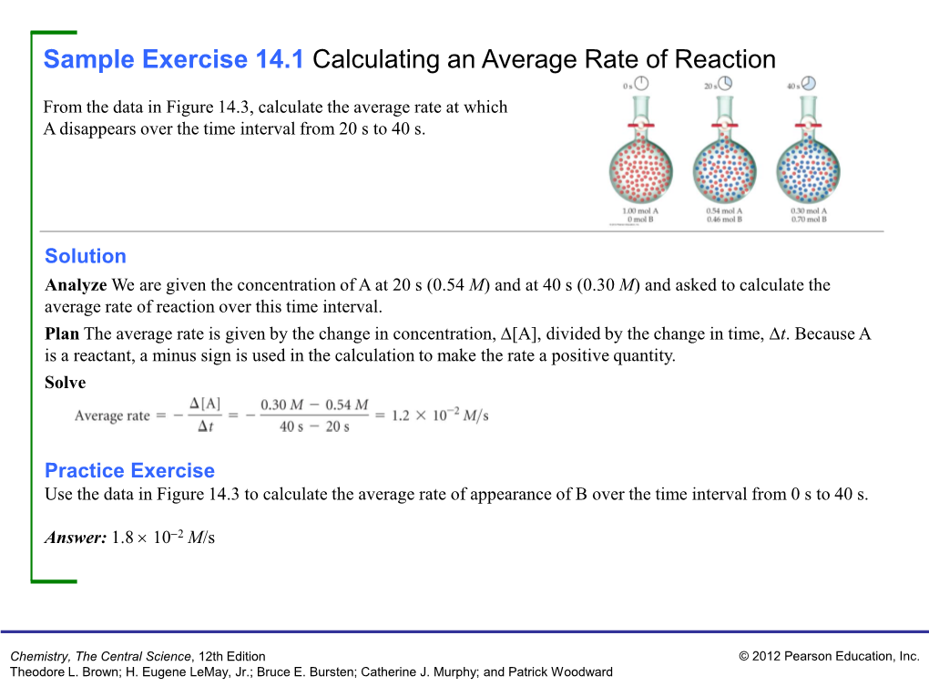 Sample Exercise 14.1 Calculating an Average Rate of Reaction