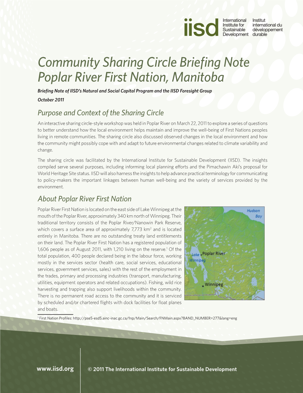 Community Sharing Circle Briefing Note: Poplar River First Nation