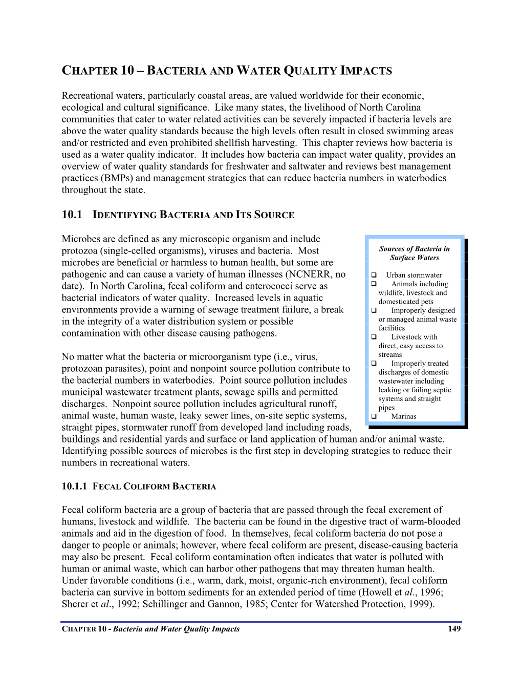 Bacteria and Water Quality Impacts