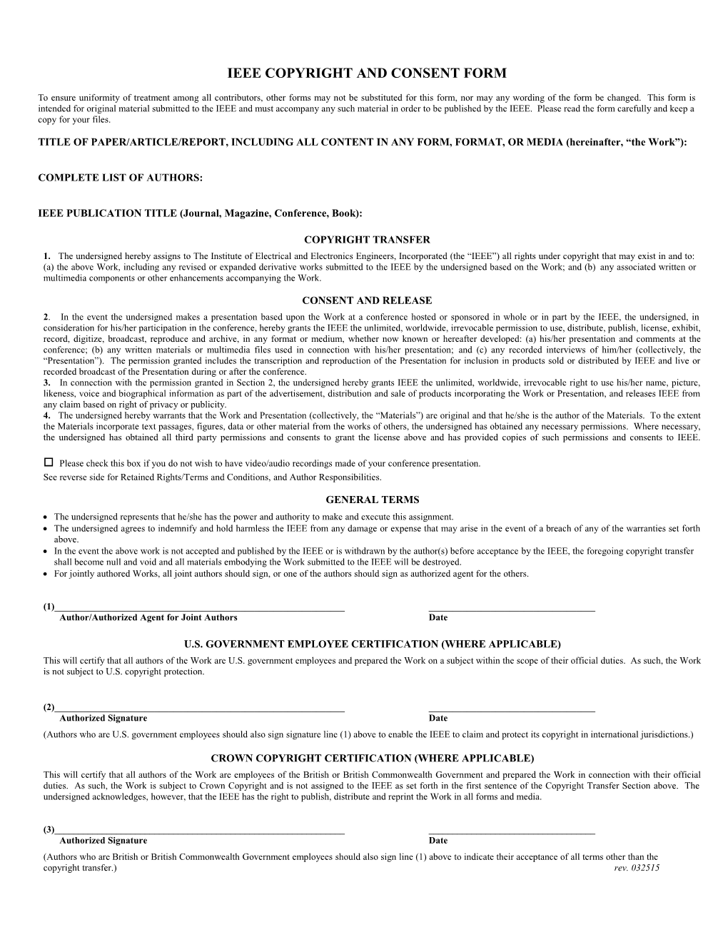 Ieee Copyright Transfer & Publication Rights Grm