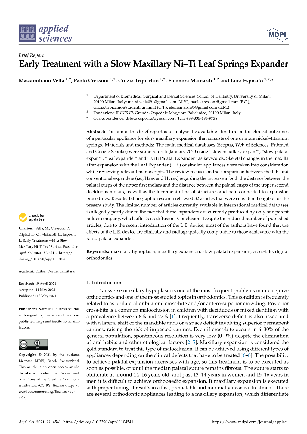 Early Treatment with a Slow Maxillary Ni–Ti Leaf Springs Expander