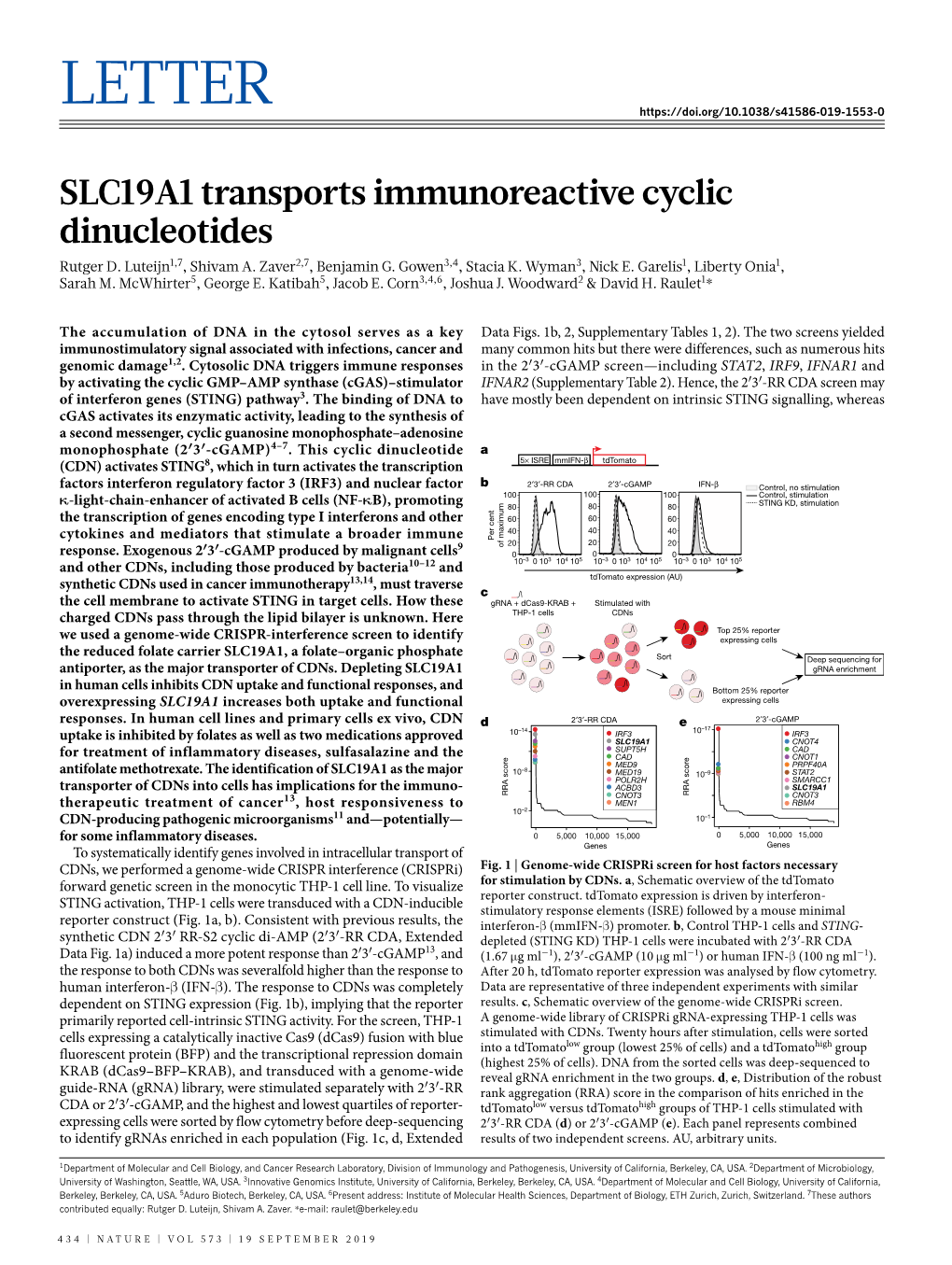 SLC19A1 Transports Immunoreactive Cyclic Dinucleotides Rutger D