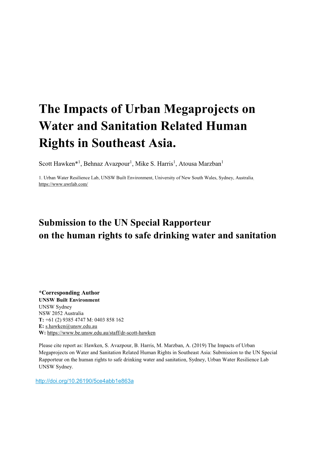 The Impacts of Urban Megaprojects on Water and Sanitation Related Human Rights in Southeast Asia