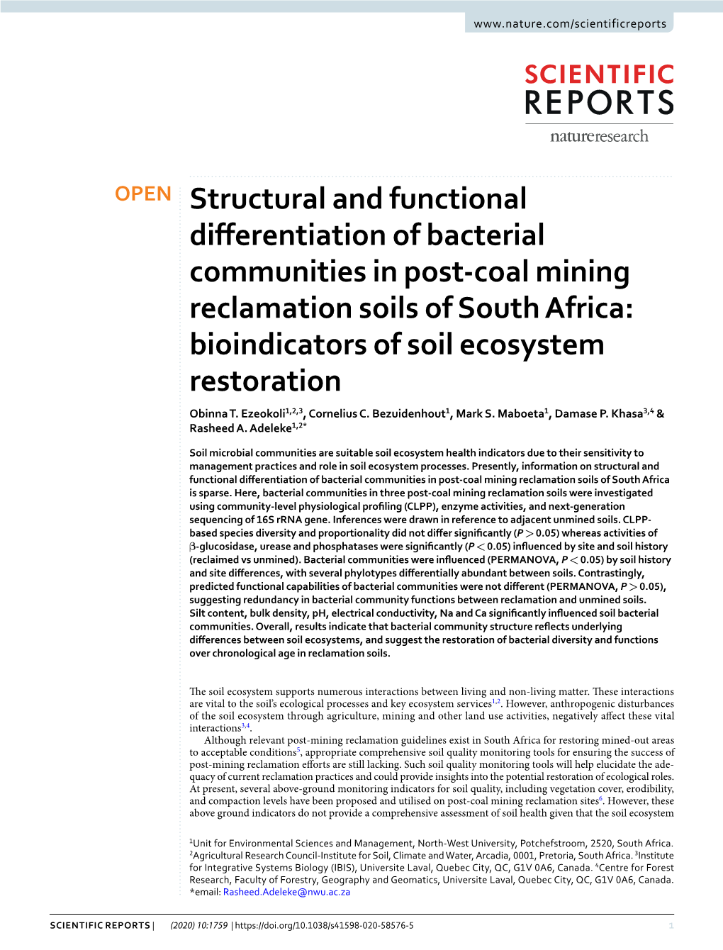Structural and Functional Differentiation of Bacterial Communities