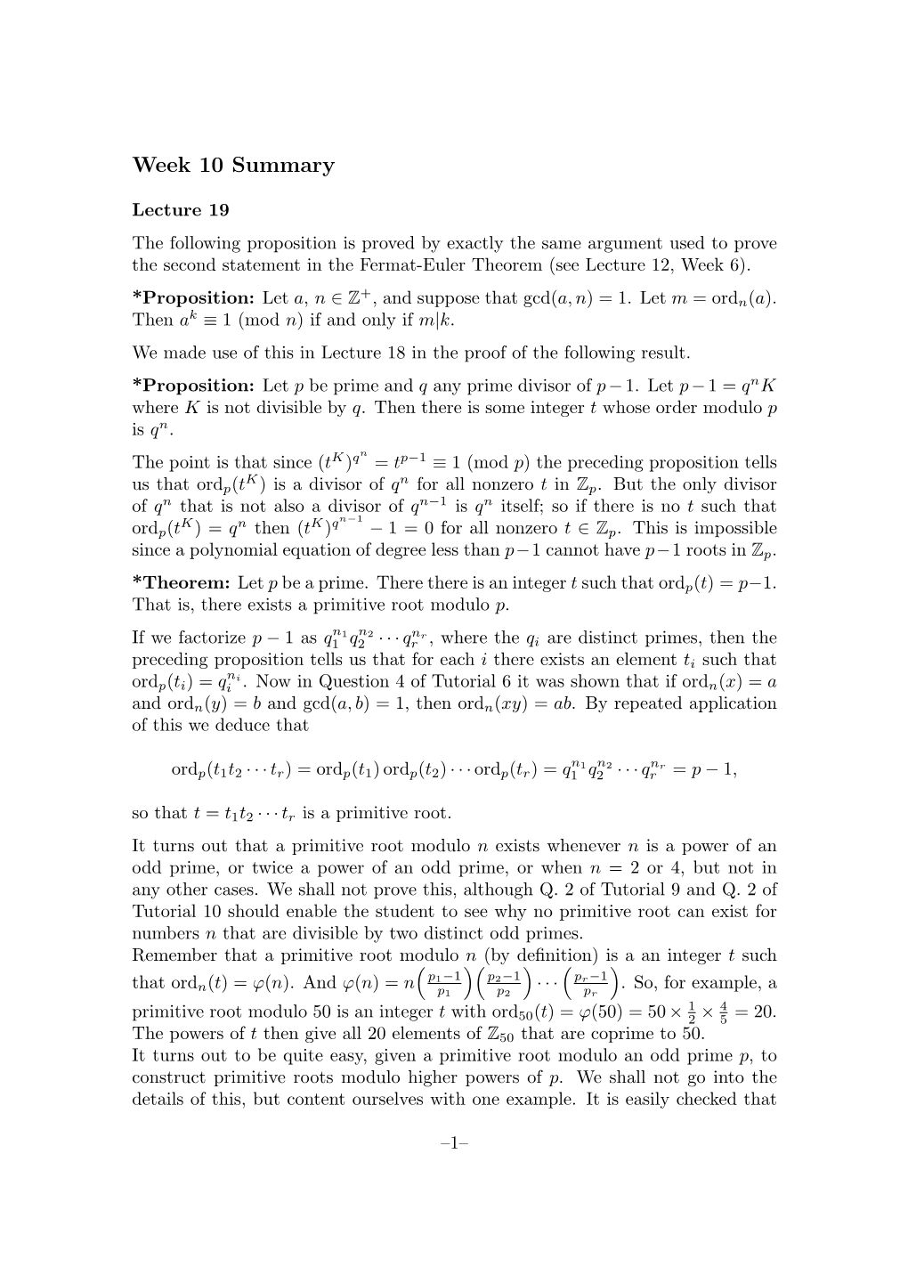 Number Theory Week 10