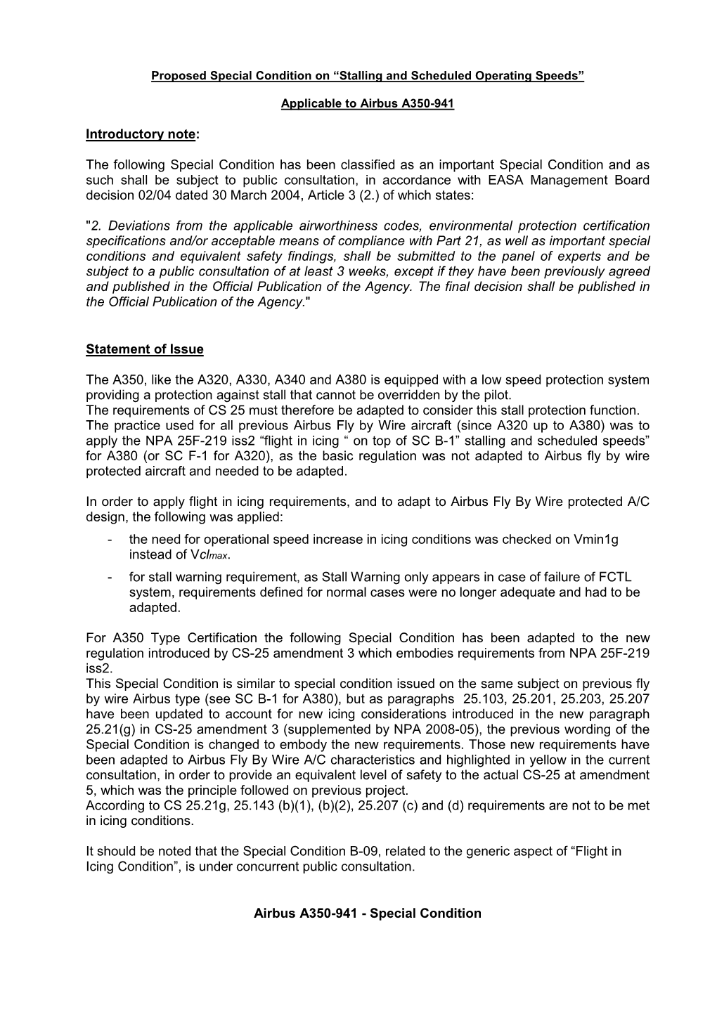 “Stalling and Scheduled Operating Speeds” Applicable to Airbus A350