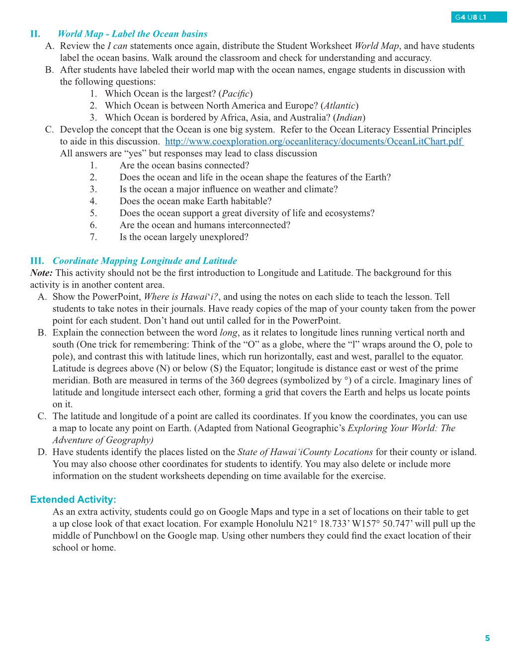 II. World Map - Label the Ocean Basins A