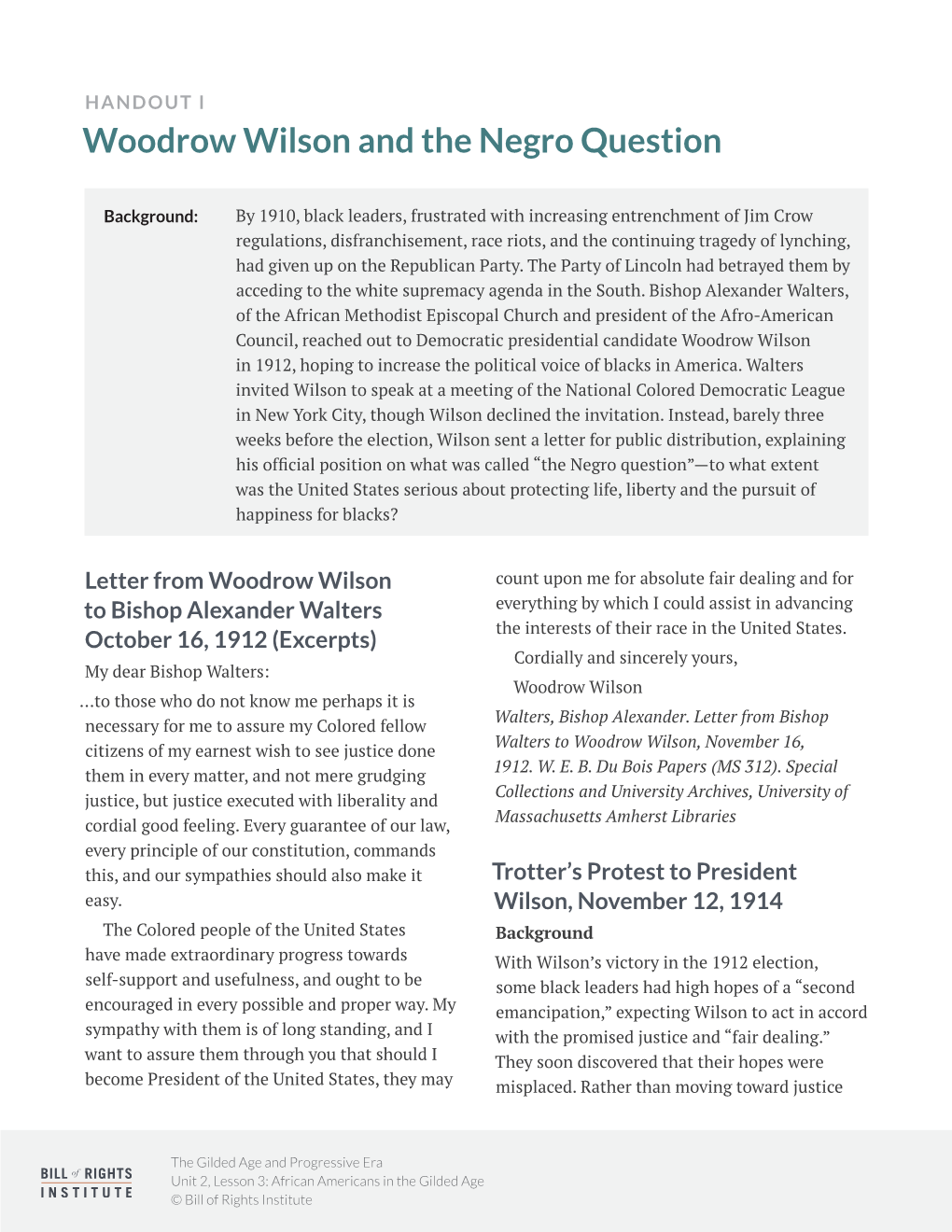 Woodrow Wilson and the Negro Question