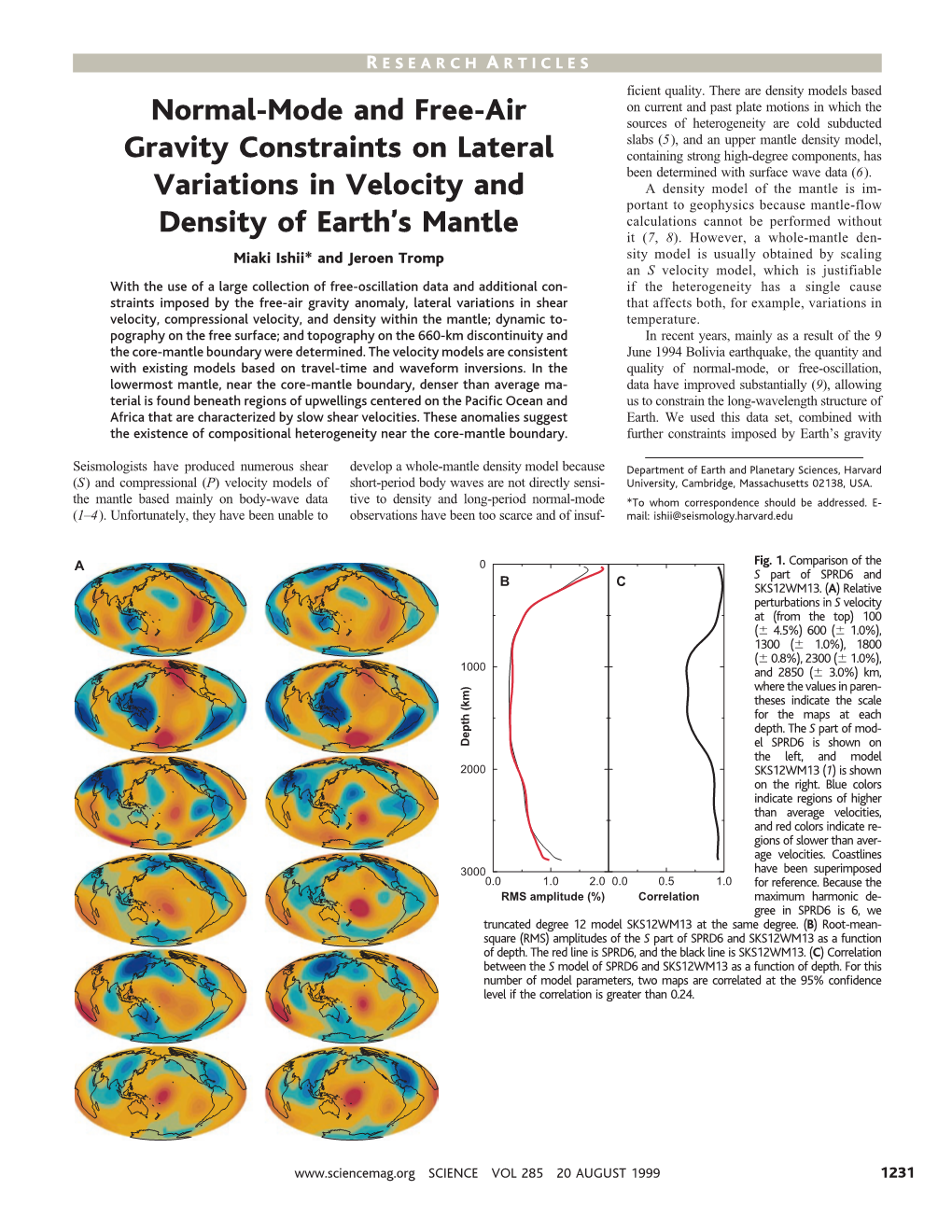 Normal-Mode and Free-Air Gravity Constraints on Lateral Variations In