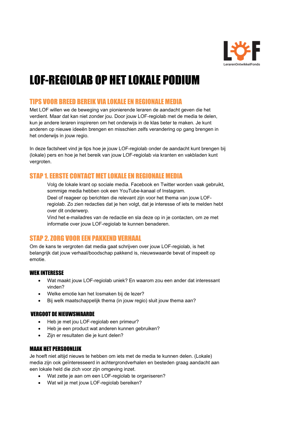 Lof-Regiolab Op Het Lokale Podium