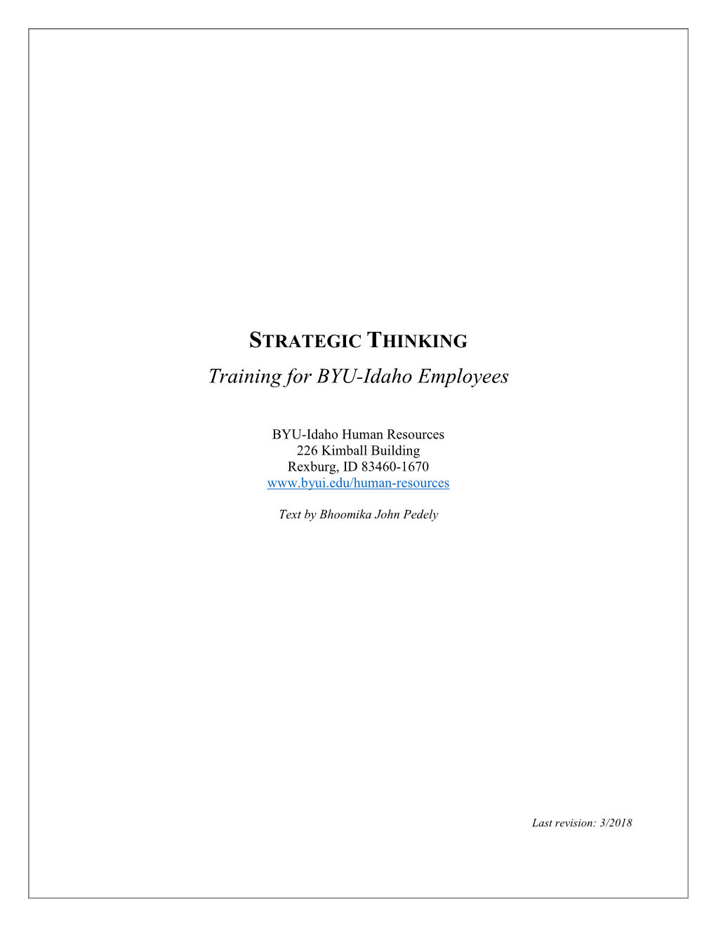 STRATEGIC THINKING Training for BYU-Idaho Employees