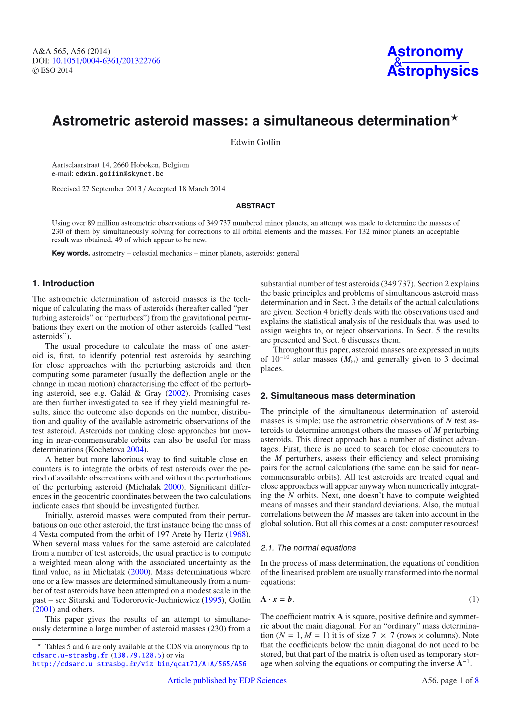 Astrometric Asteroid Masses: a Simultaneous Determination