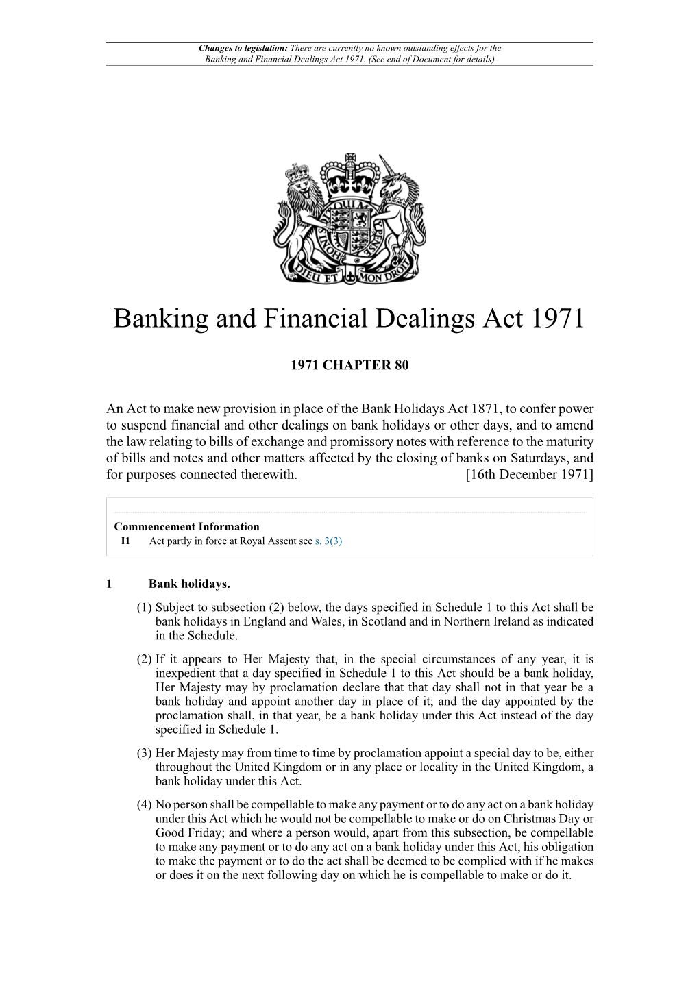 Banking and Financial Dealings Act 1971