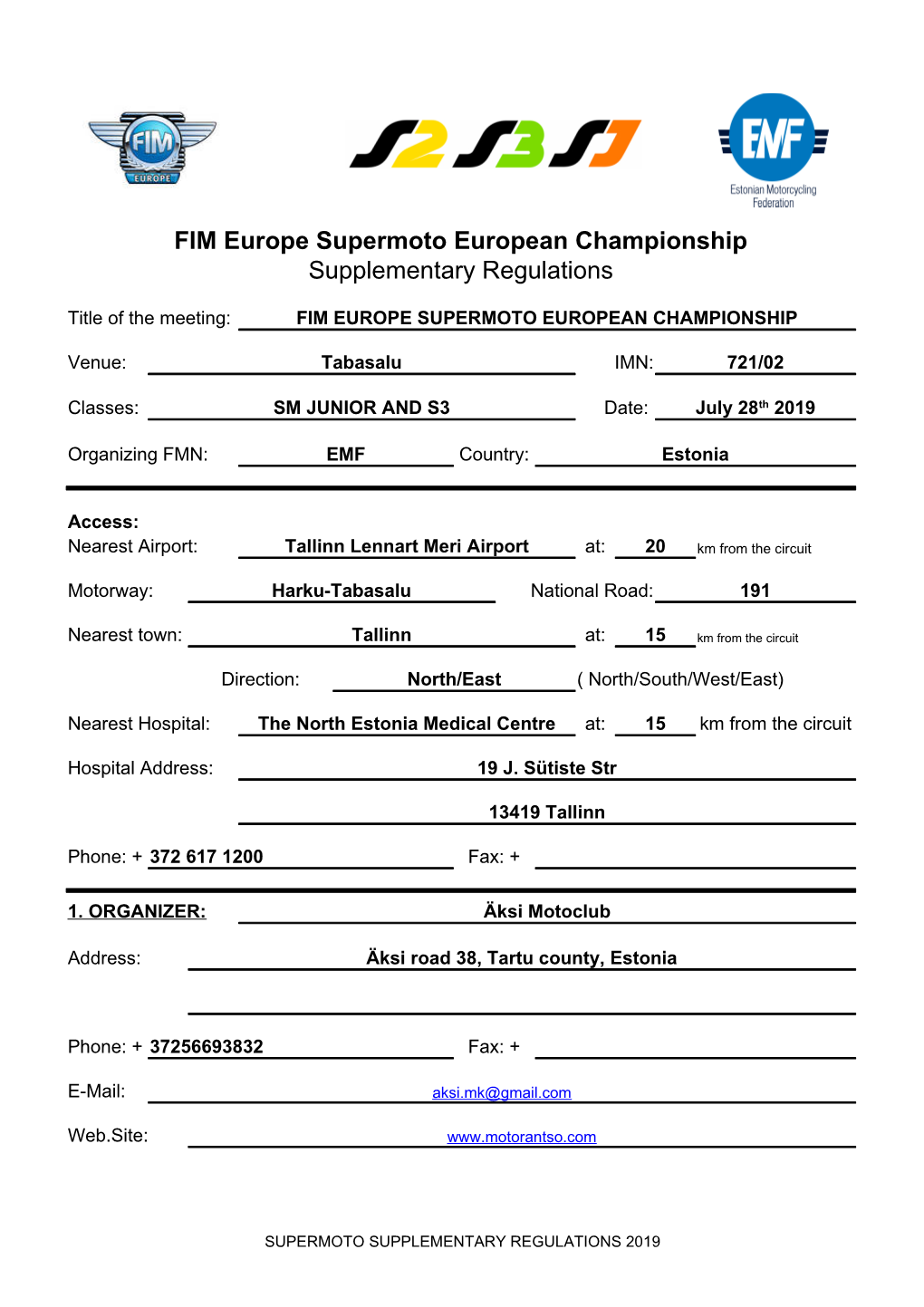 FIM Europe Supermoto European Championship Supplementary Regulations